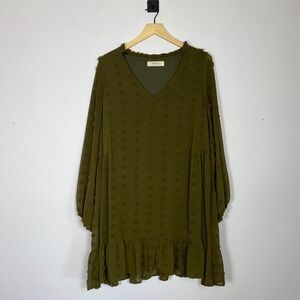 A Beautiful Soul Altard‎ State Green Pom Dot Ruffle Mini Dress Long Sleeve X 1X